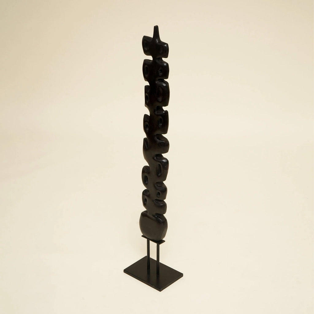 Abstract Vertical Spine Sculpture in Sleek Black Finish