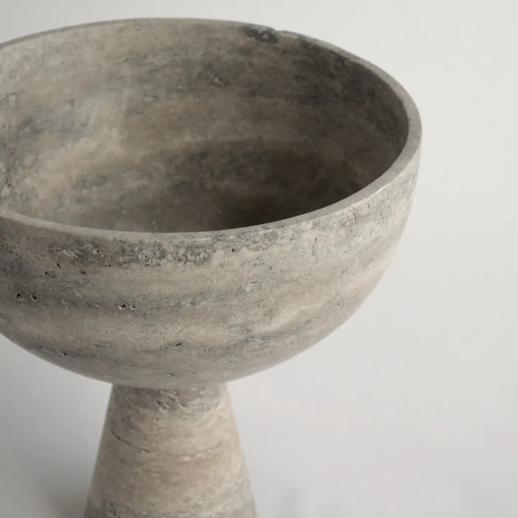 Silver Travertine Pedestal Bowl