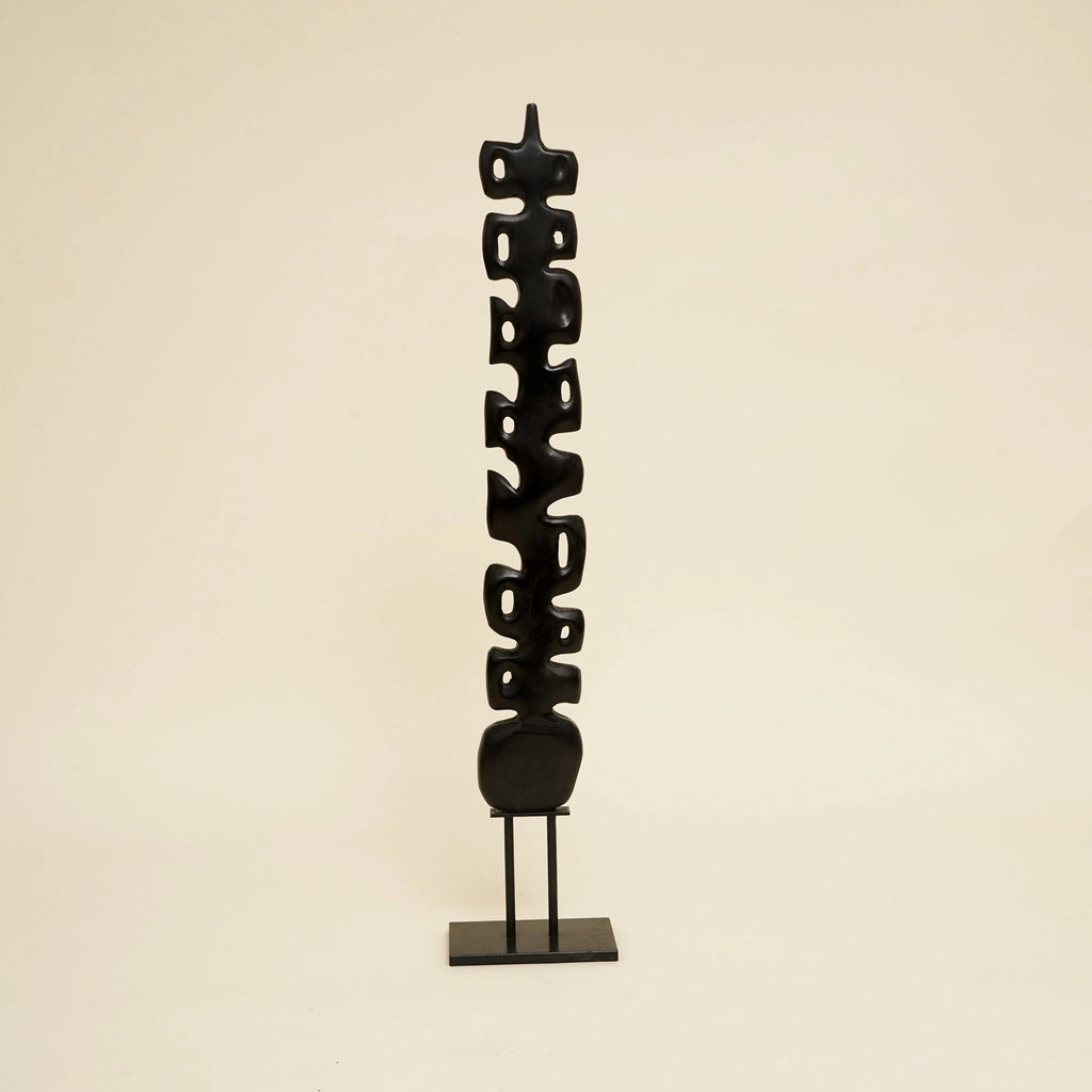 Abstract Vertical Spine Sculpture in Sleek Black Finish
