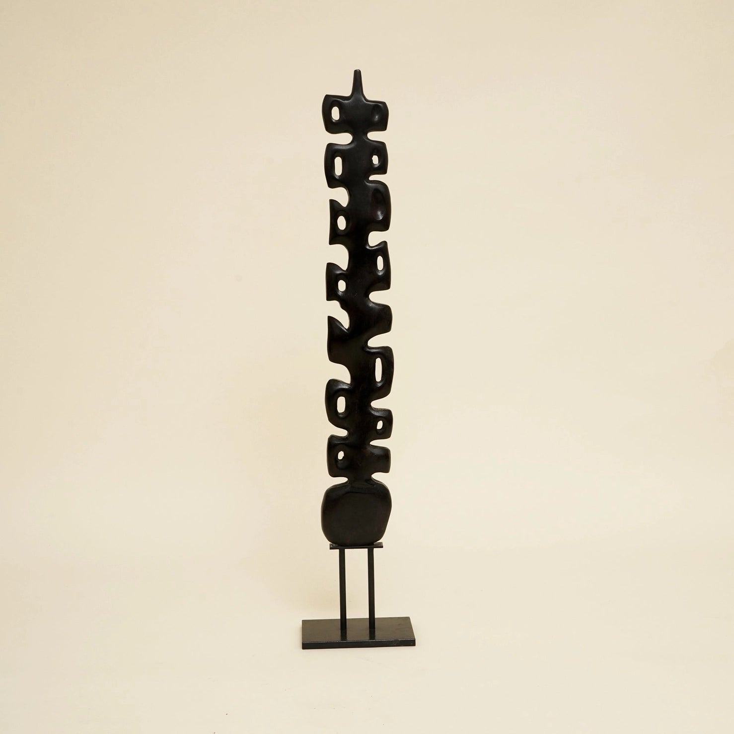 Abstract Vertical Spine Sculpture in Sleek Black Finish