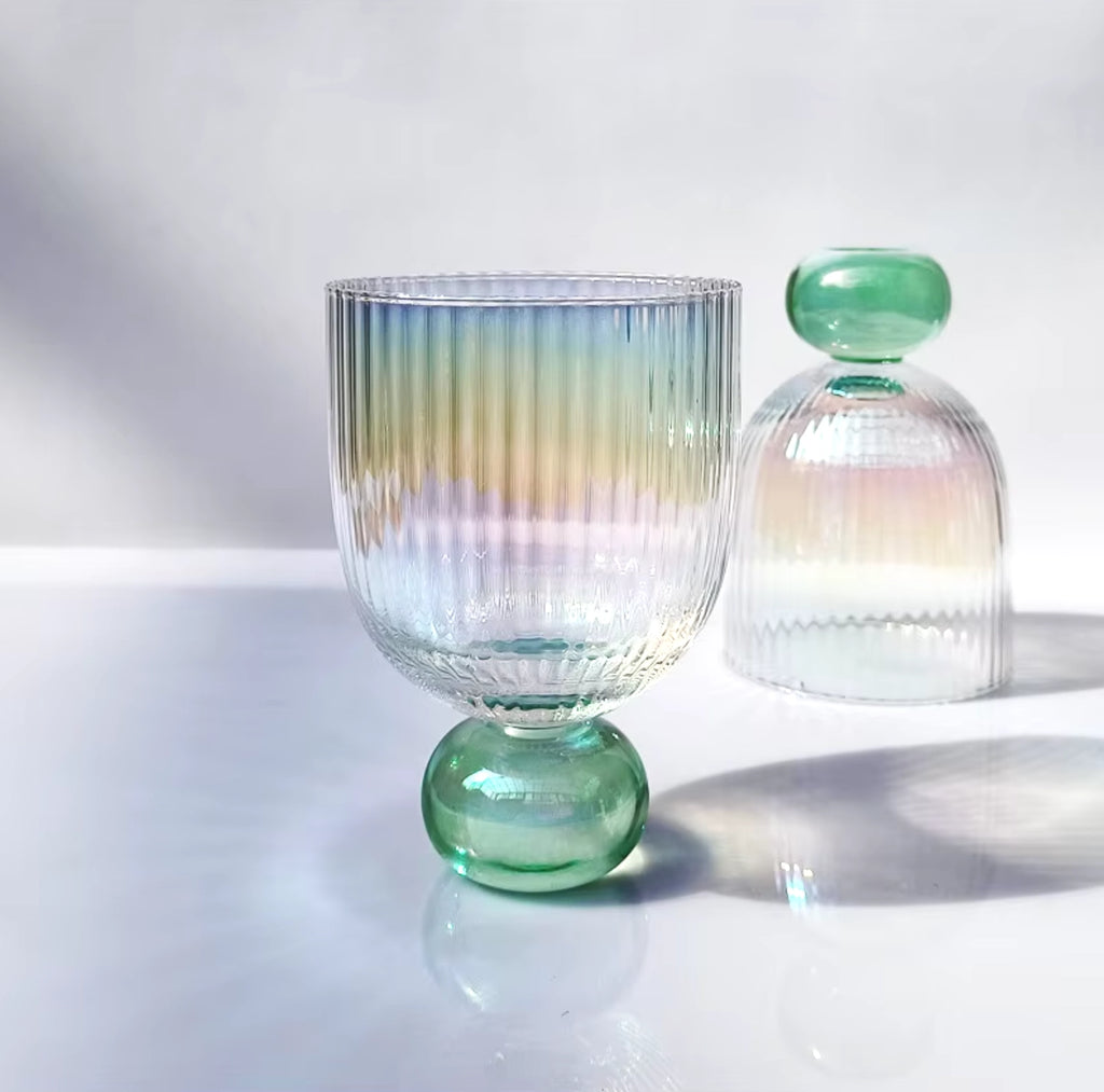300ml Nordic Ribbed Wine Glasses with Green Ball Base