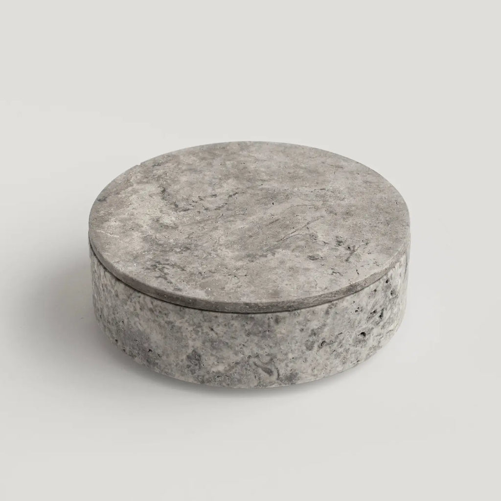 Silver Travertine Cylinder Bowl with Lid