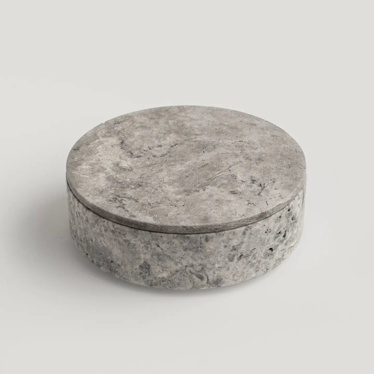 Silver Travertine Cylinder Bowl with Lid