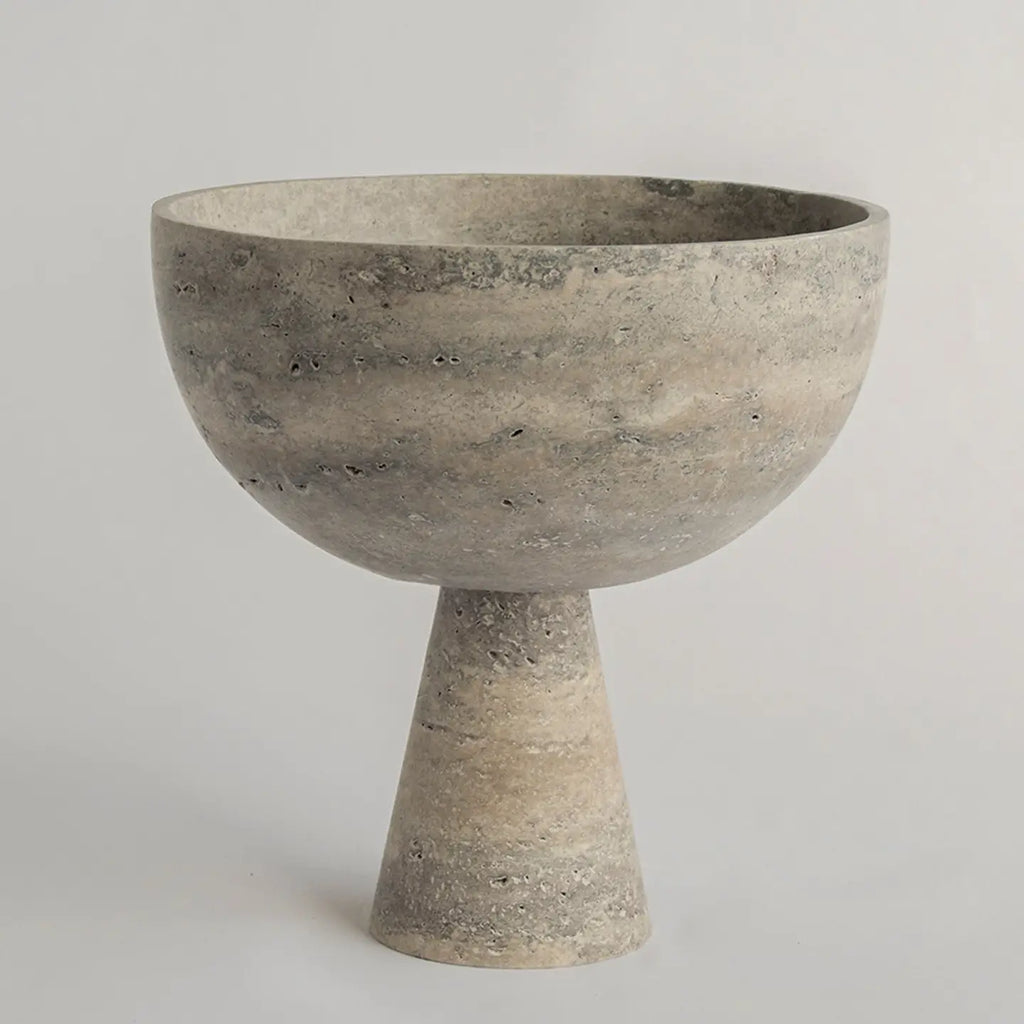 Silver Travertine Pedestal Bowl