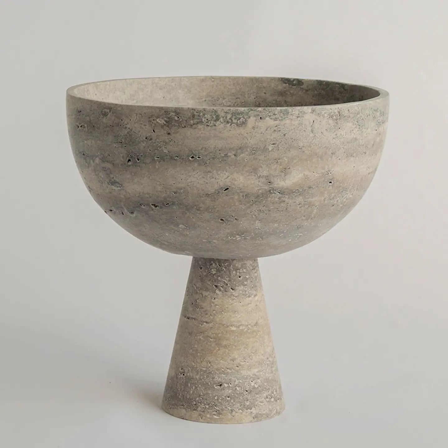 Silver Travertine Pedestal Bowl