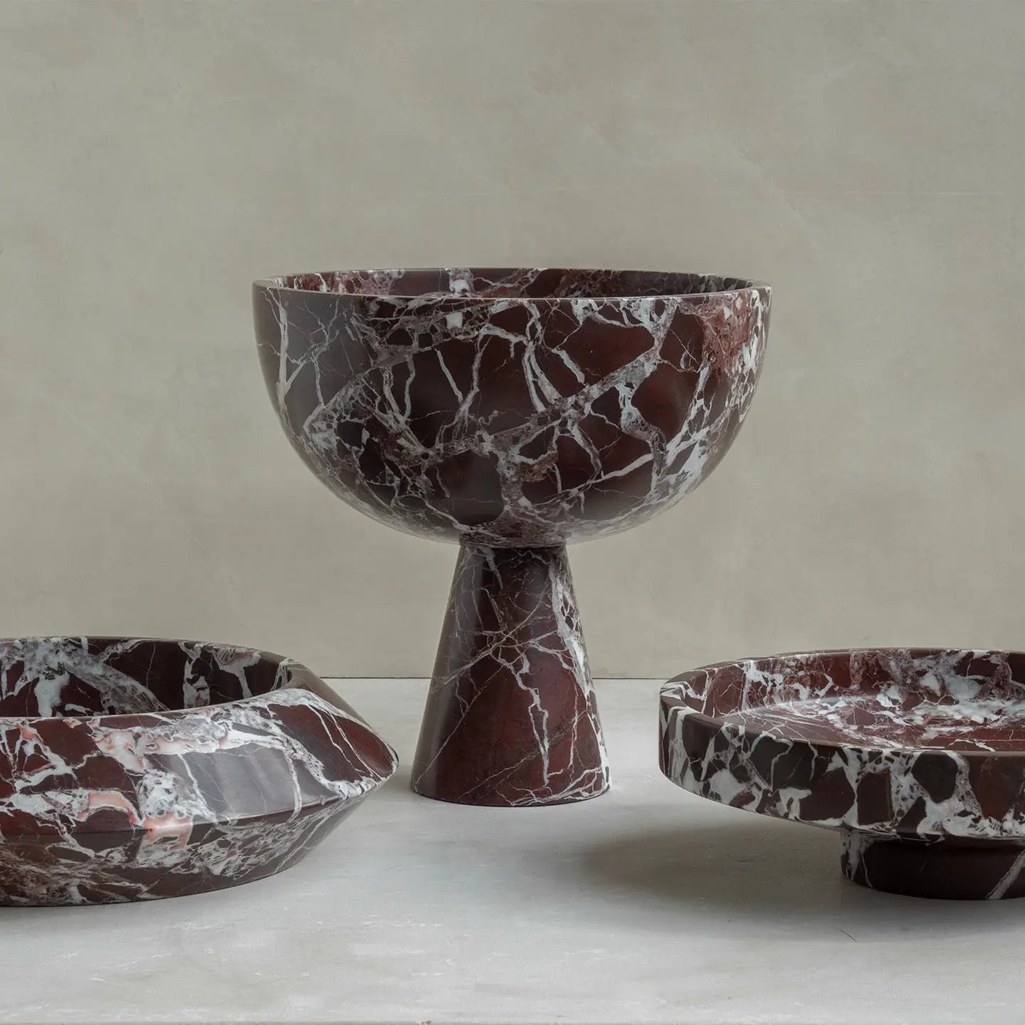 Rosso Levanto Marble Pedestal Bowl Xl