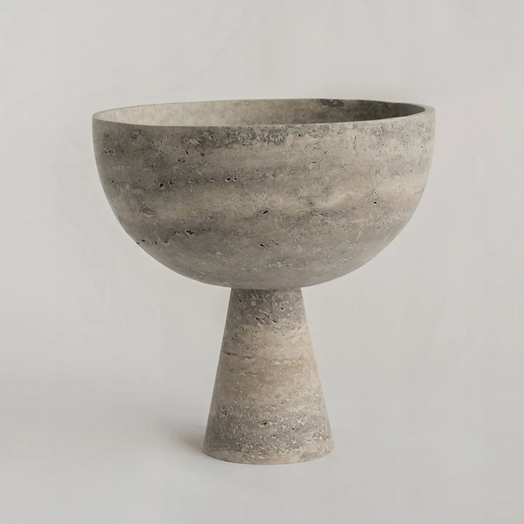 Silver Travertine Pedestal Bowl
