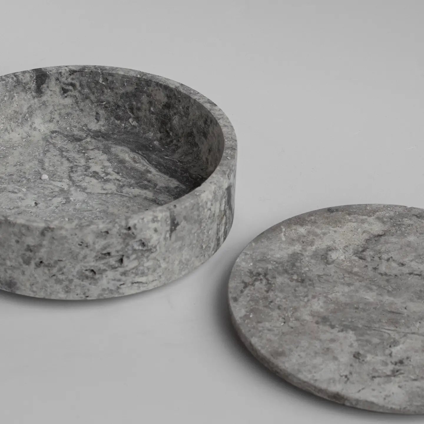 Silver Travertine Cylinder Bowl with Lid