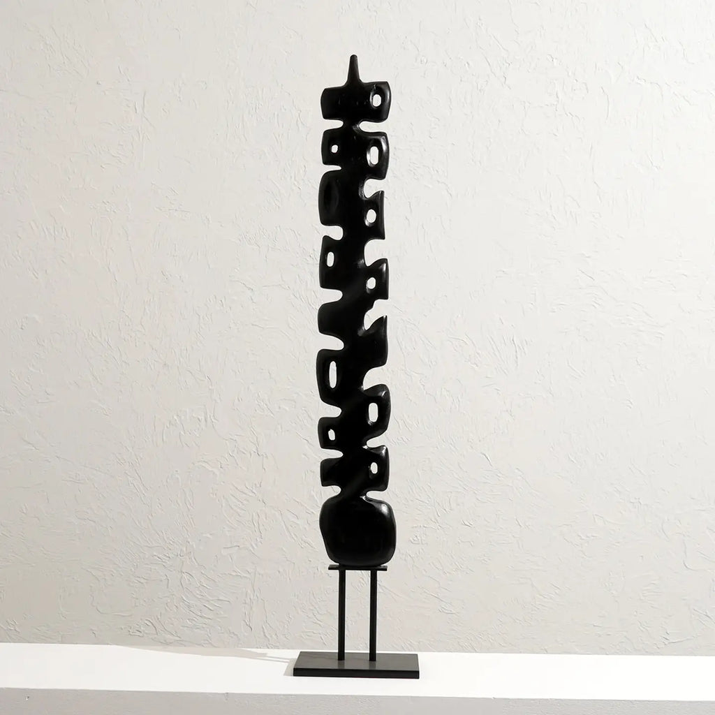 Abstract Vertical Spine Sculpture in Sleek Black Finish
