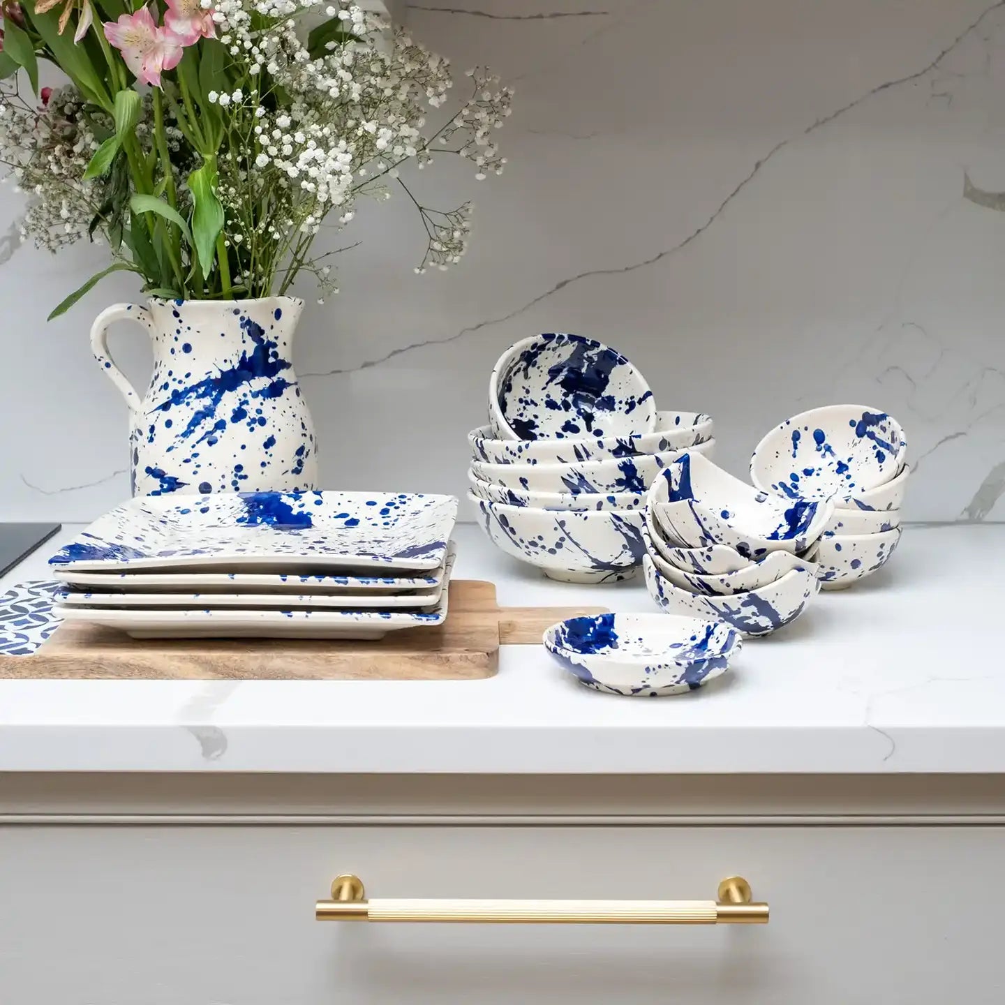 Deep Tapas Dish Blue Splatter