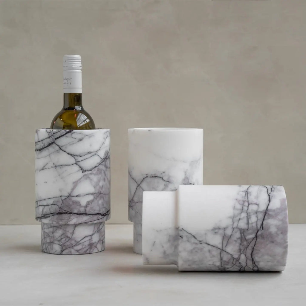 White Lilac Marble Vase - Wine Cooler