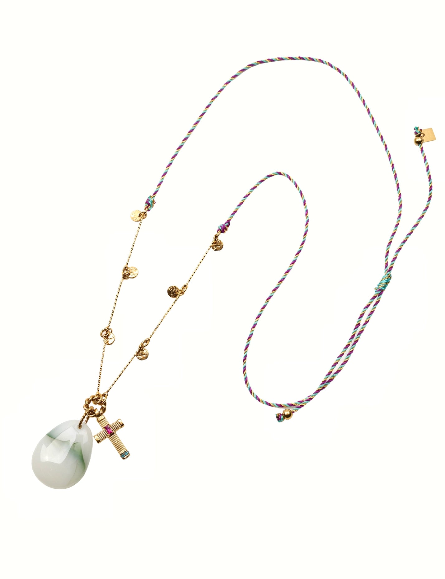 Collar Con Piedra Mineral y Colgante De Cruz