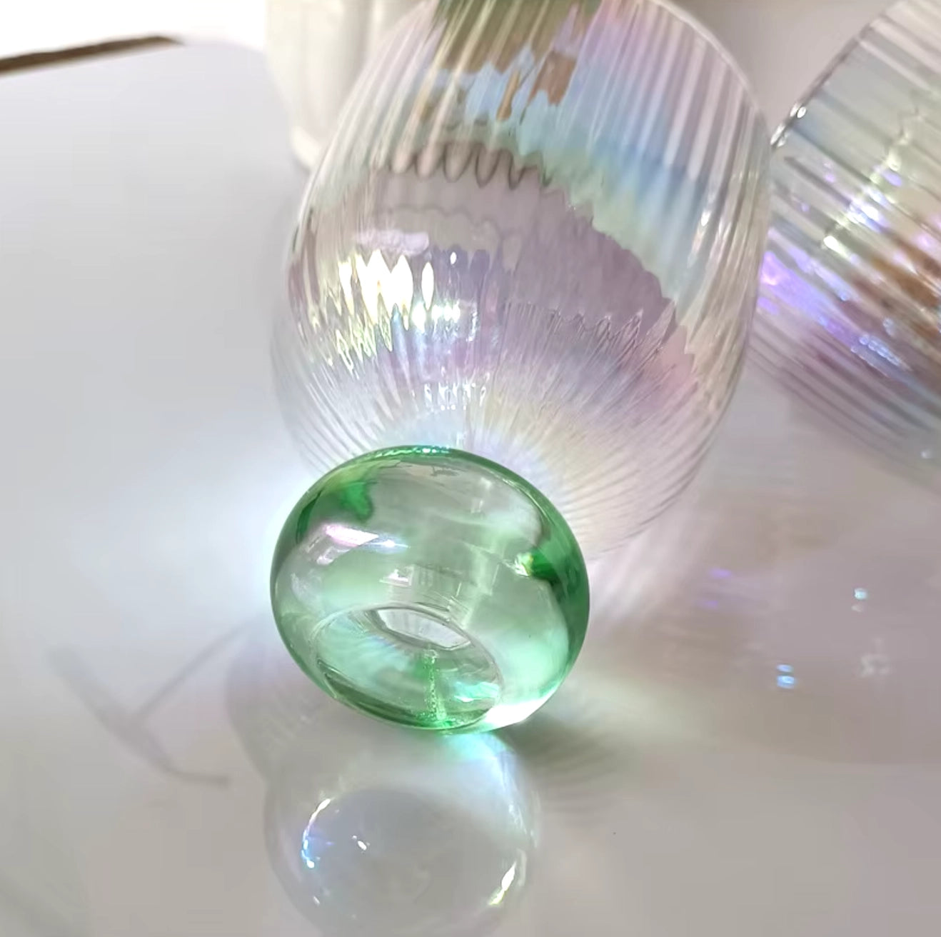 300ml Nordic Ribbed Wine Glasses with Green Ball Base