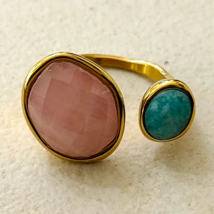 Anillo Bohem Con Piedras Minerales