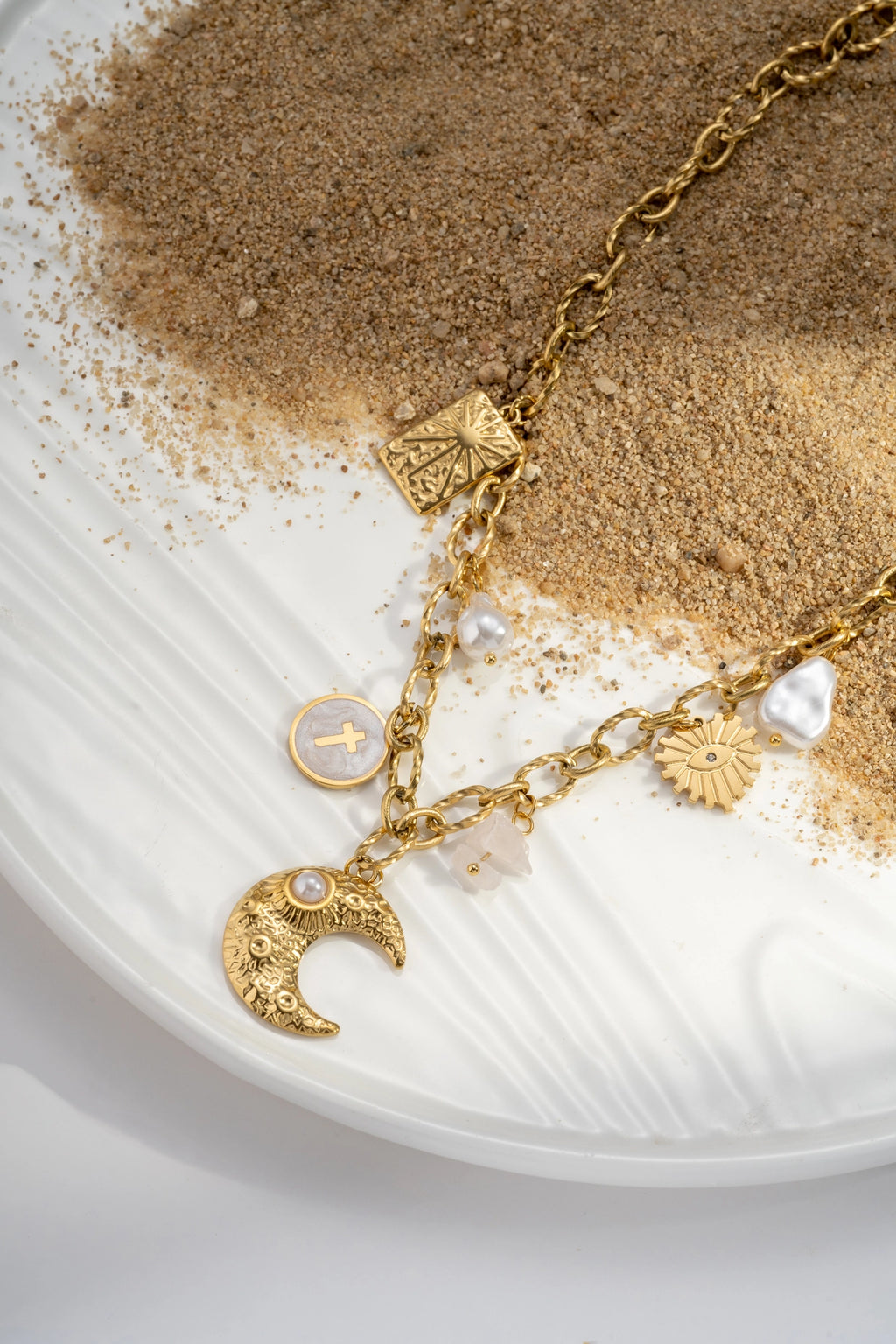 Collar Con Colgante De Luna De Acero Inoxidable